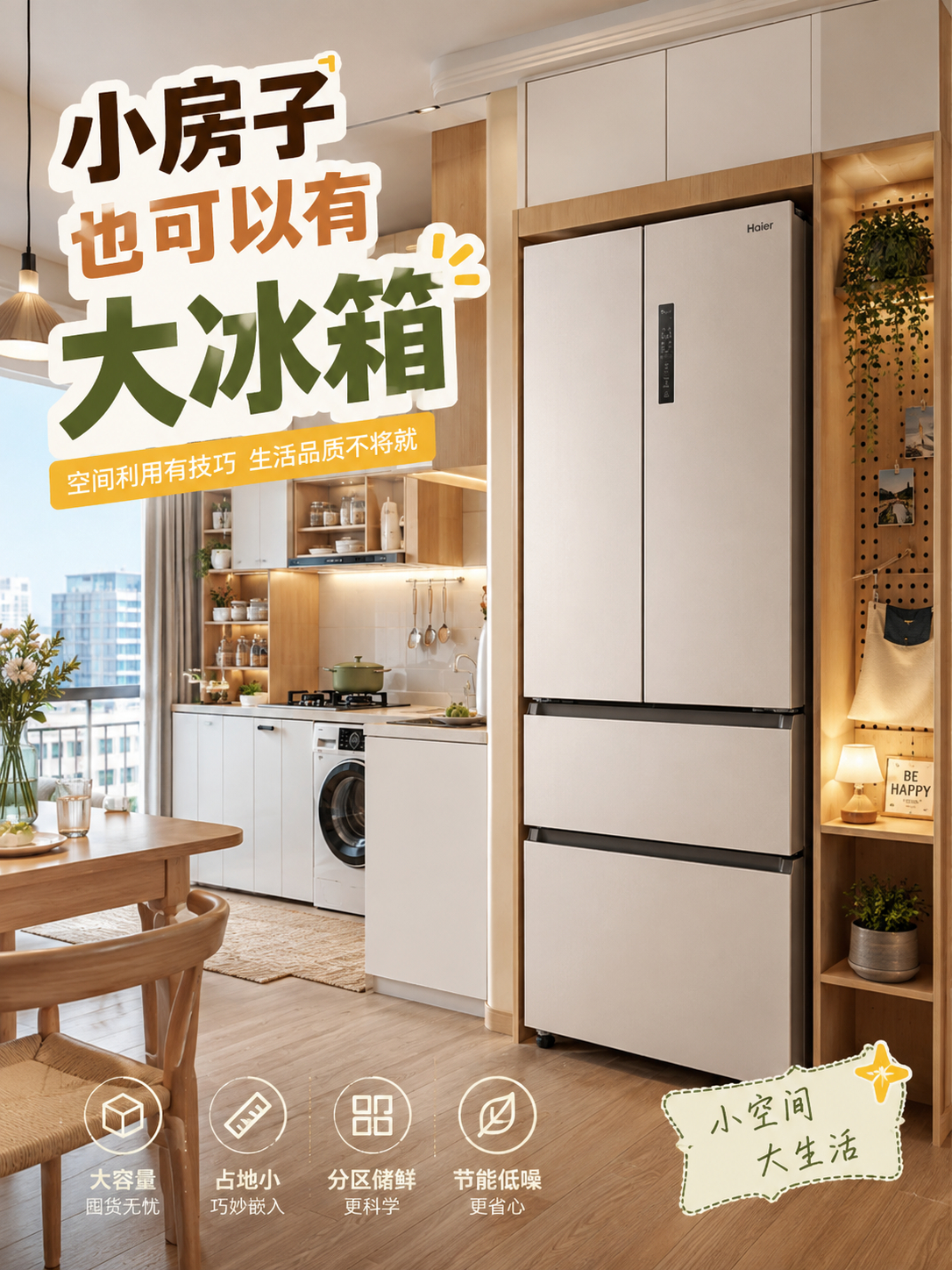 小房子也可以有大冰箱 我觉得小户型买冰箱，真不是越小越好，关键还是看占多大地方，
