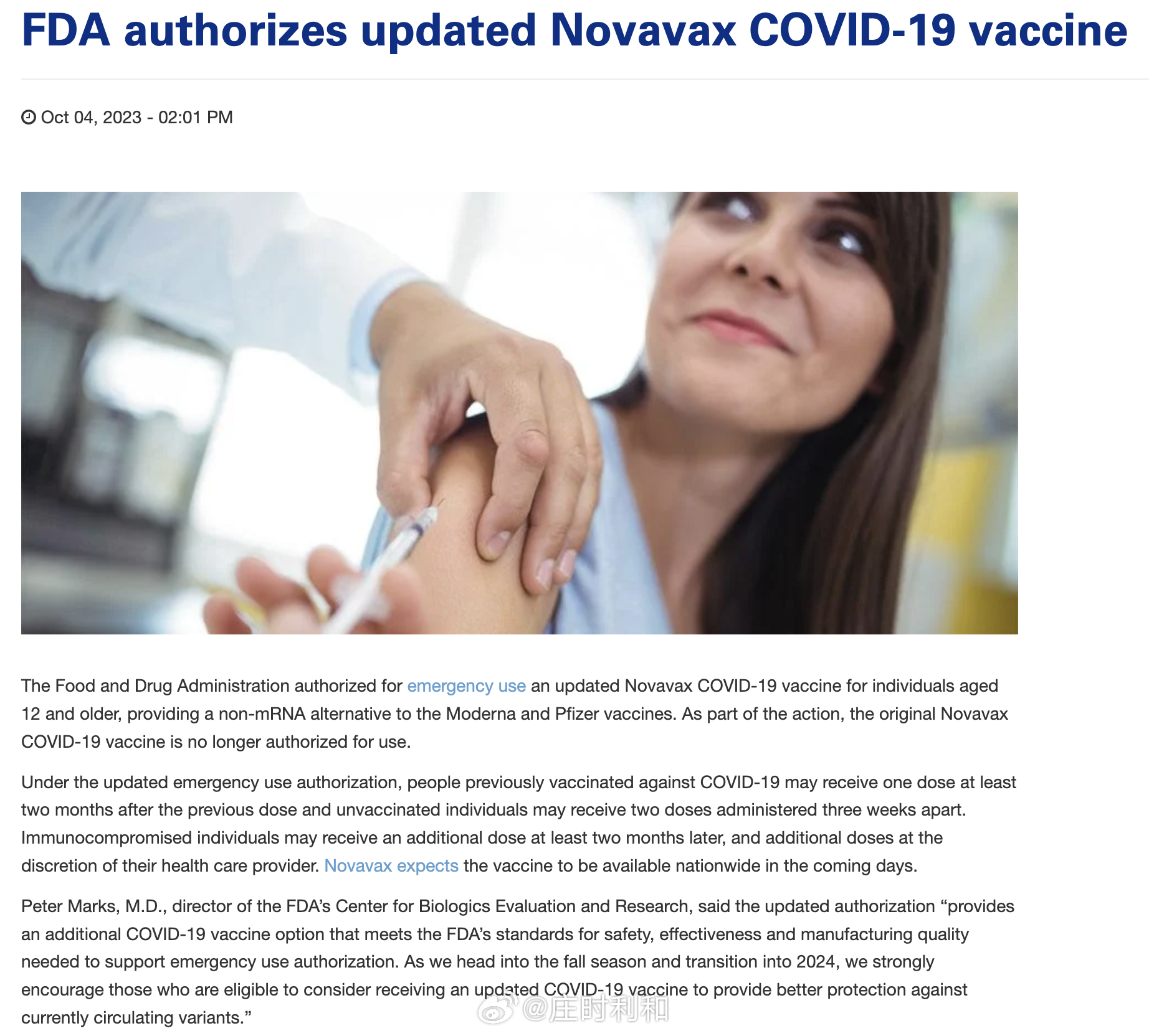 Novavax更新的新冠疫苗获得FDA及CDC的授权，成为继辉瑞和Moderna