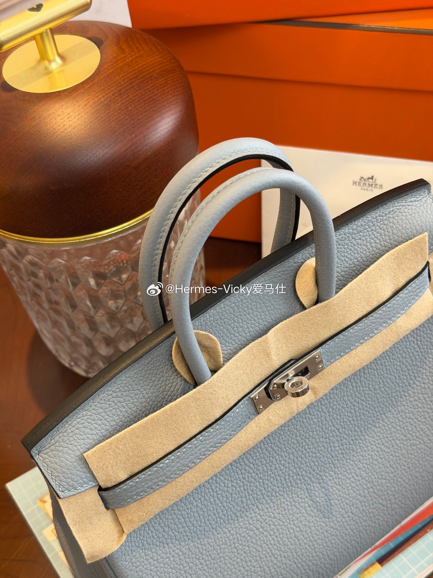 Birkin 25cm 亚麻蓝内拼威马犬 togo 银扣 爱马仕hermes