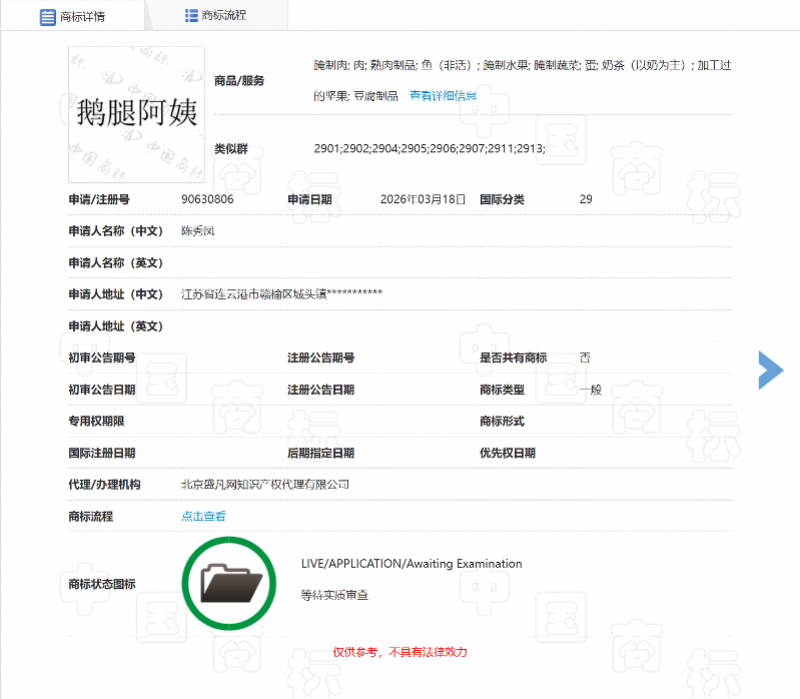 承认卖鸭腿的鹅腿阿姨已注册多个商标！部分申请正待实质审查