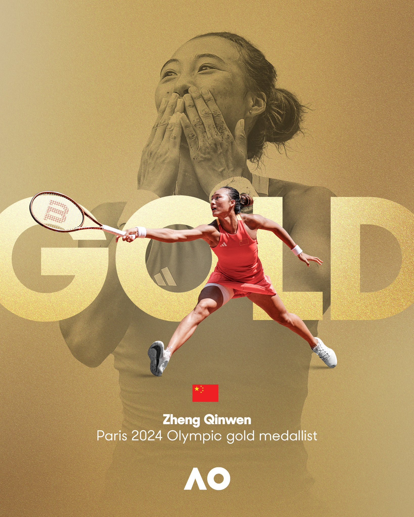 四大满贯、WTA以及ITF的官方社媒都发文发海报祝贺郑钦文夺得巴黎奥运会的金牌，