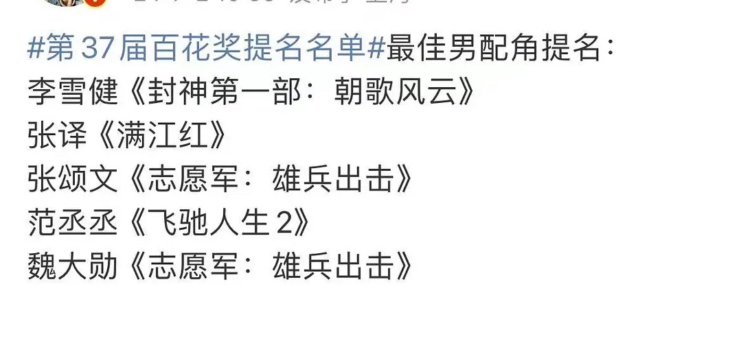 #百花奖提名#最佳男配角提名，有点太幽默了 ​​​