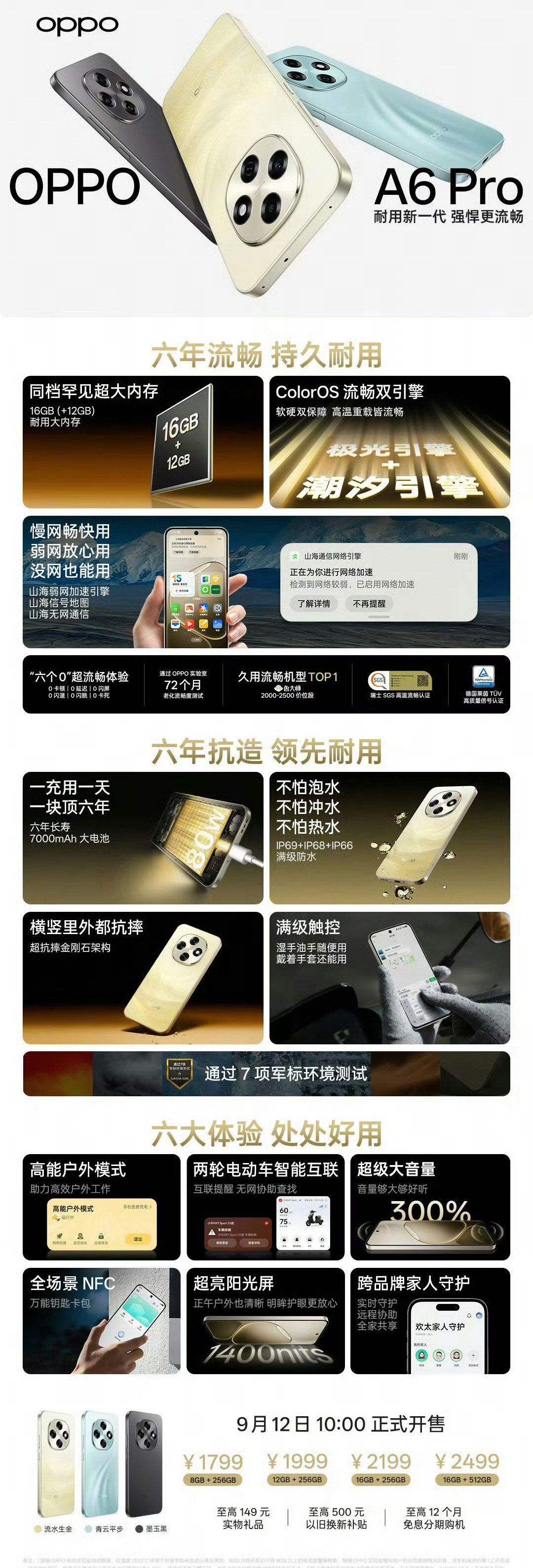OPPO A6Pro，六年流畅持久耐用，搭载ColorOS流畅双引擎、超抗摔金刚