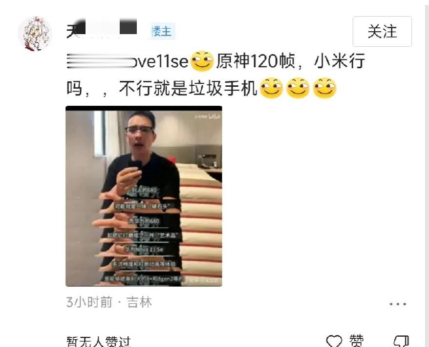 能不能少一点无脑黑，要诋毁小米，是不是可以动下脑子，他在我的评论区说：华为nov