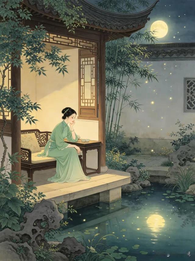 上联：水榭凝眸观月影
下联：玉盘飘浮风起皱