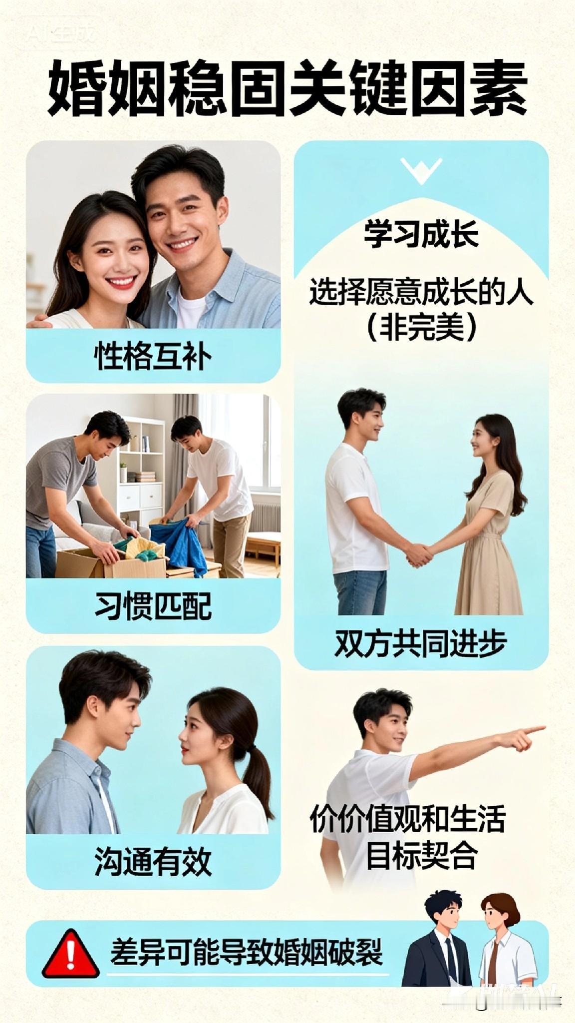 步入婚姻只选相爱的可不够。相爱是激情与浪漫，但婚姻是长期磨合，柴米油盐、琐碎争吵