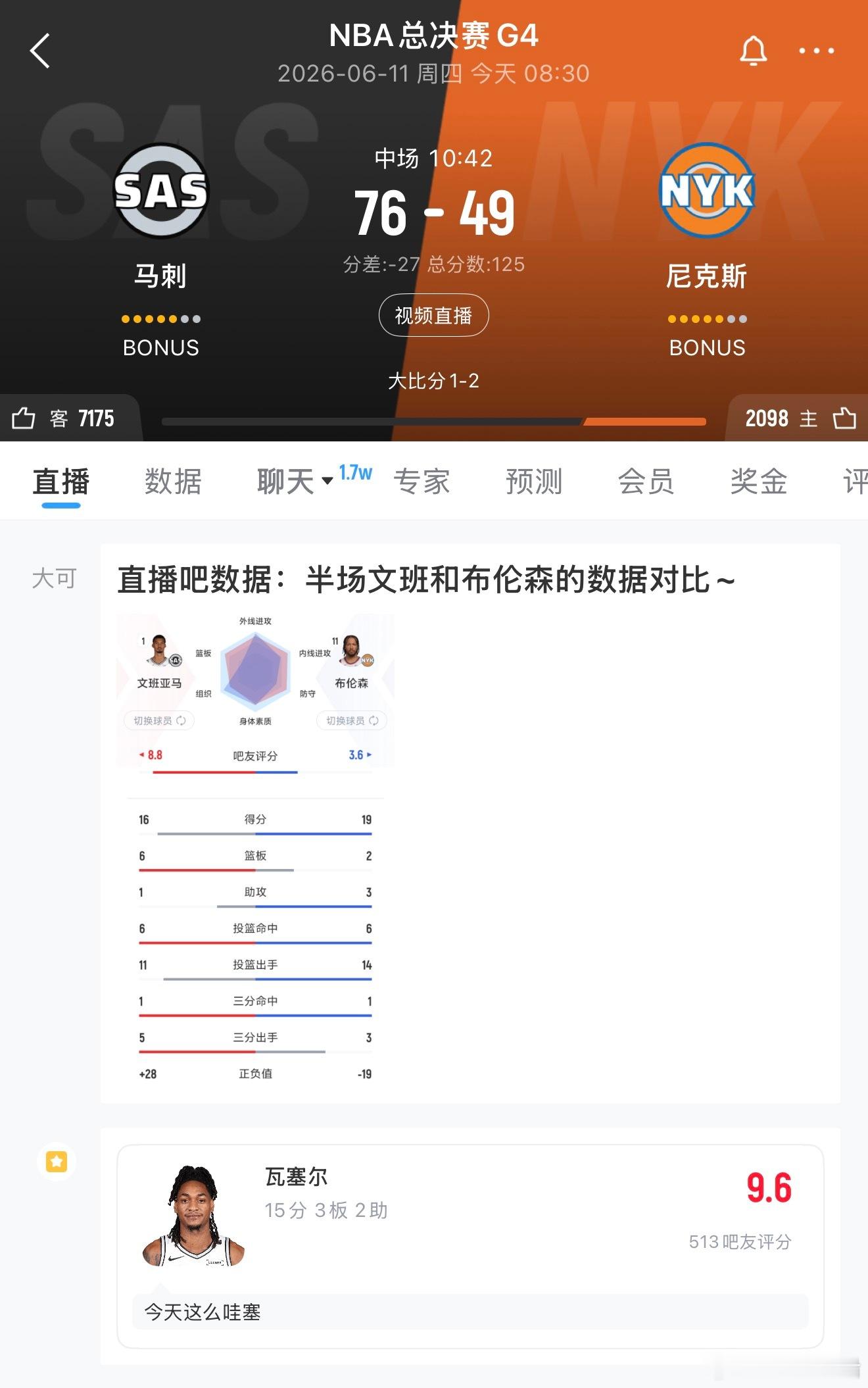 总决赛半场这个比分，马刺慢慢找到感觉了