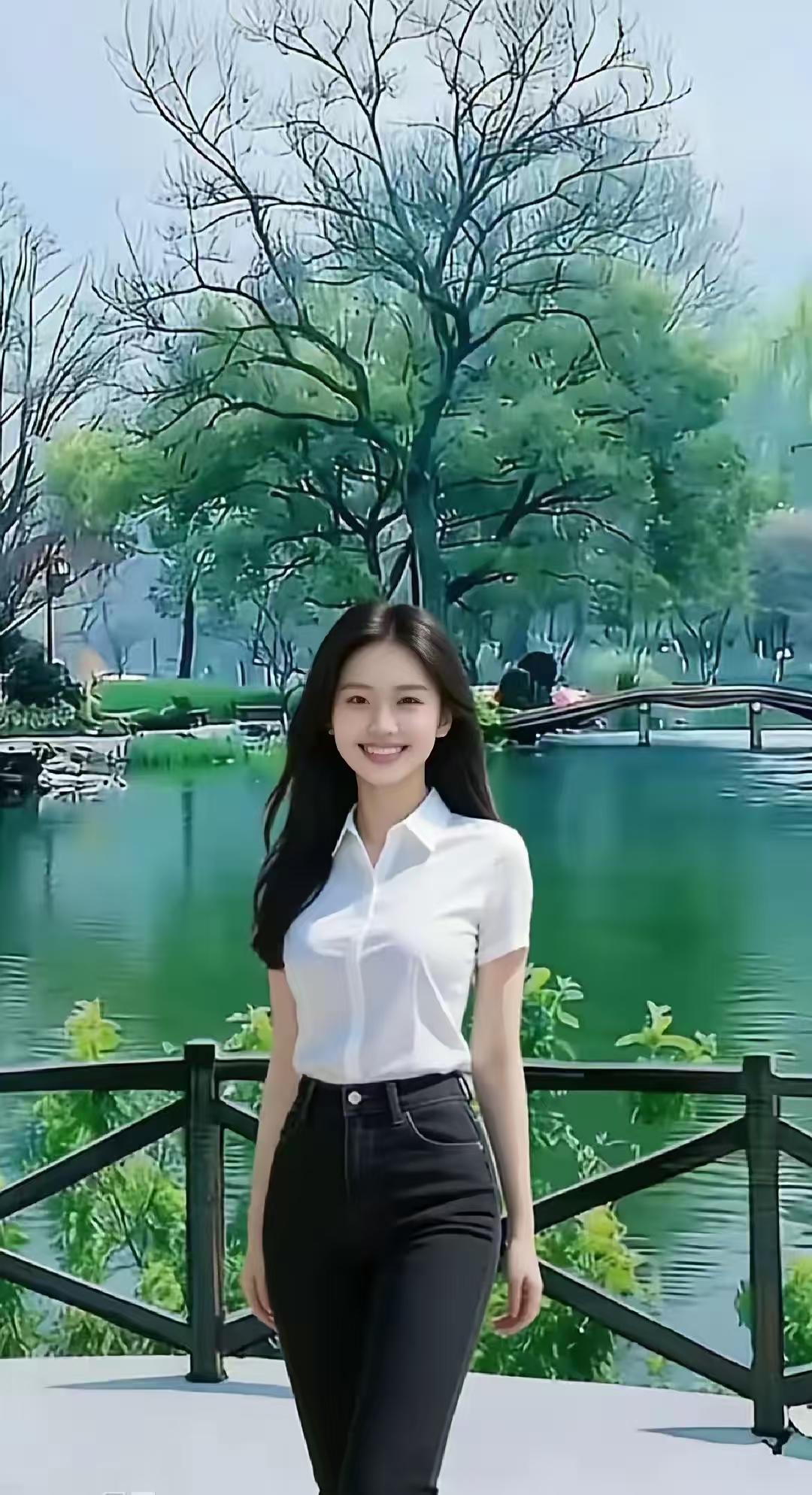 天净沙·蓝天碧水佳人
蓝天碧水相偎，
岸边佳影轻移。
风动柳丝韵致。
情思萦系，