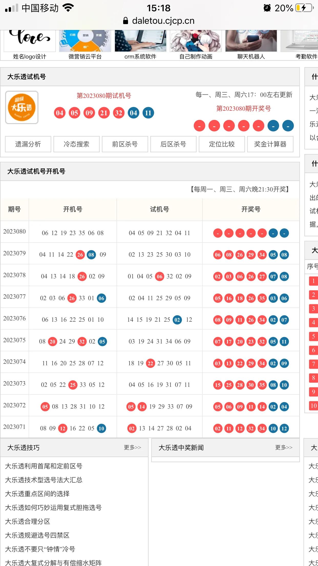 大乐透2023080期开、试机号，前、后区会有号吗？