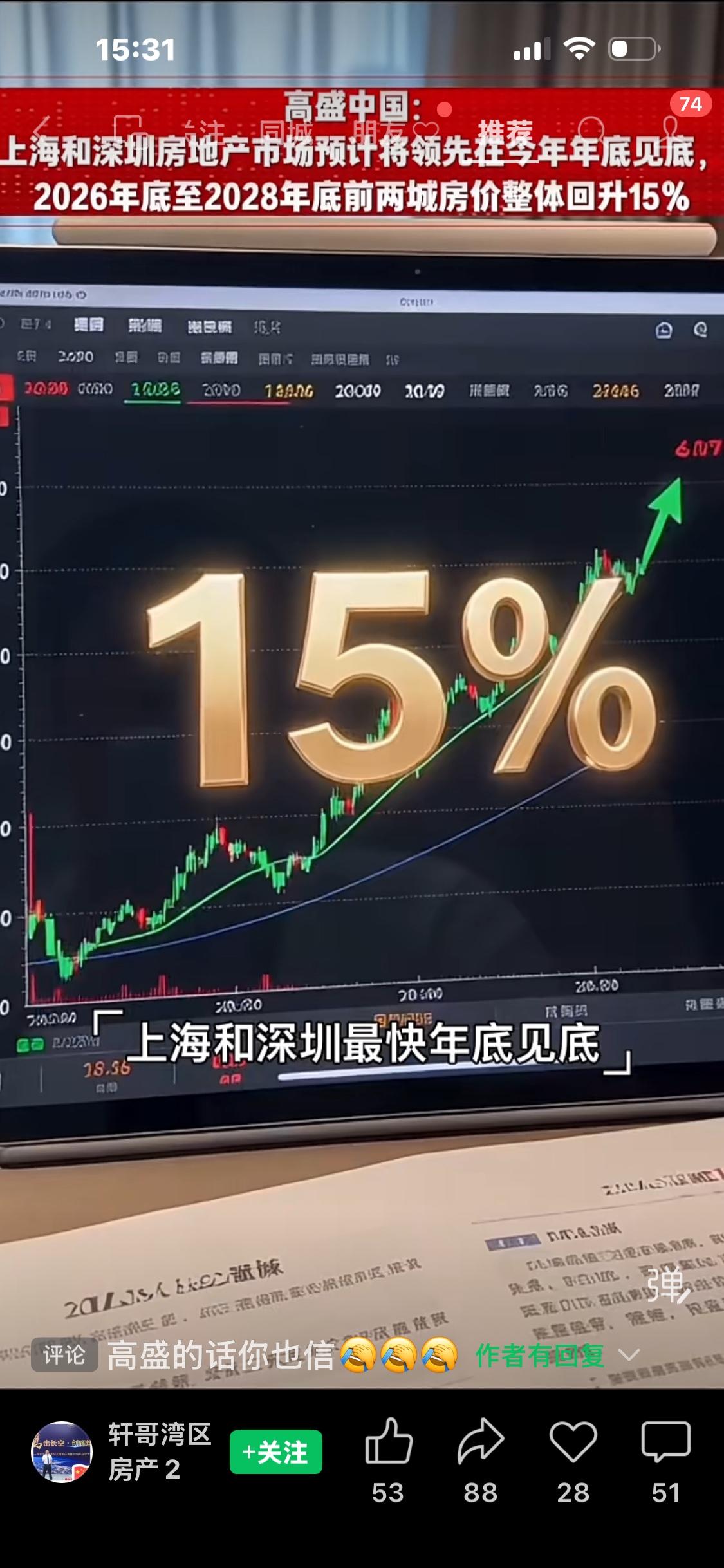 高盛中国：上海和深圳房地产市场预计将领先在今年年底见底，2026年底至2028年