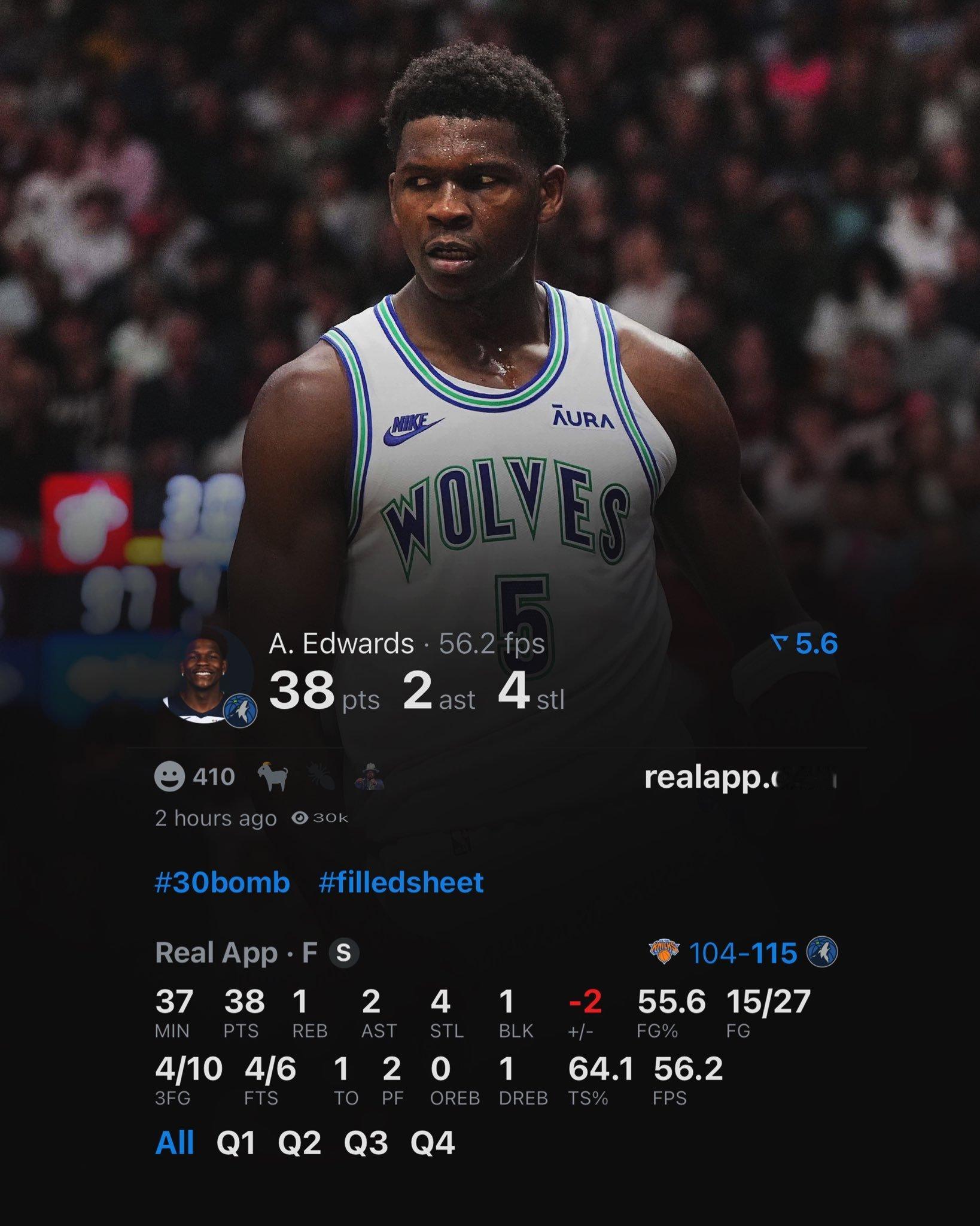 唐斯华子合砍78分，森林狼主场力克尼克斯。NBA