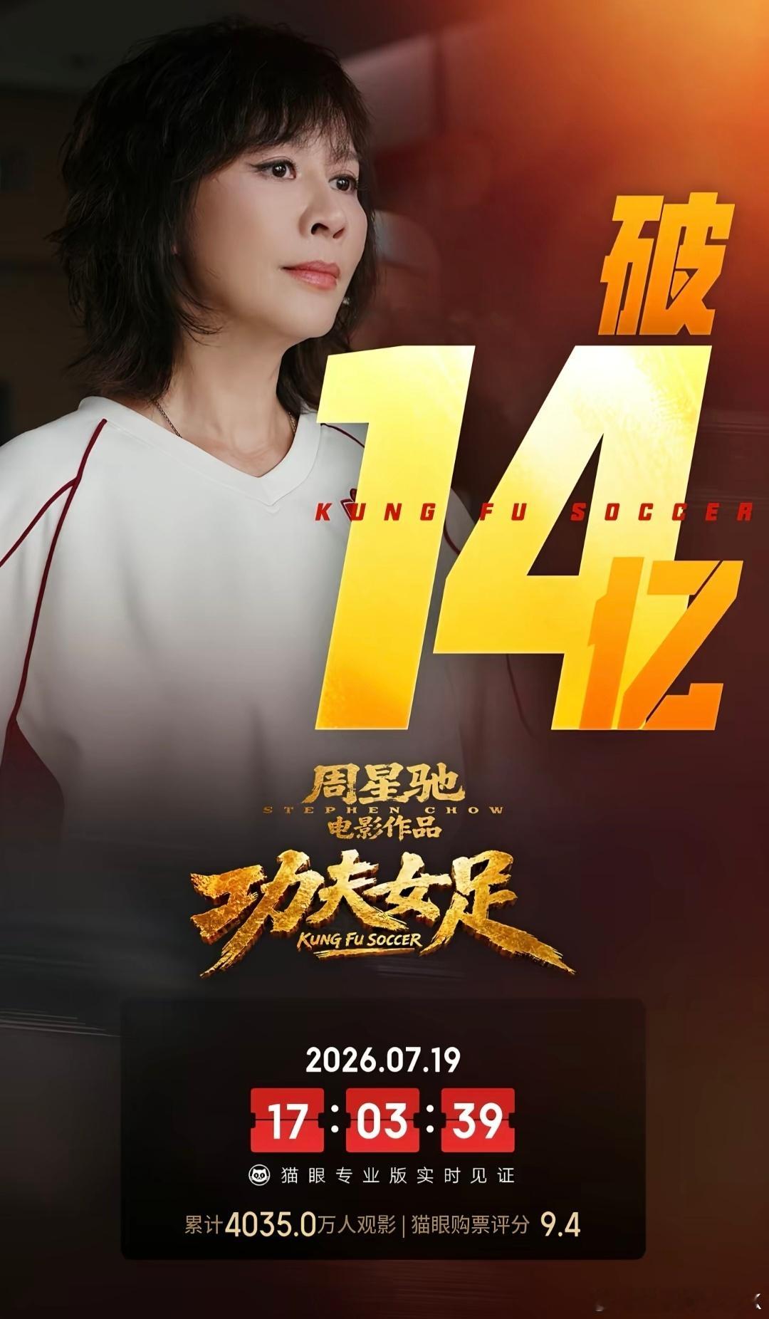 功夫女足票房 平均一张电影票价25元~35元，截至19日累计票房破14亿，电影好