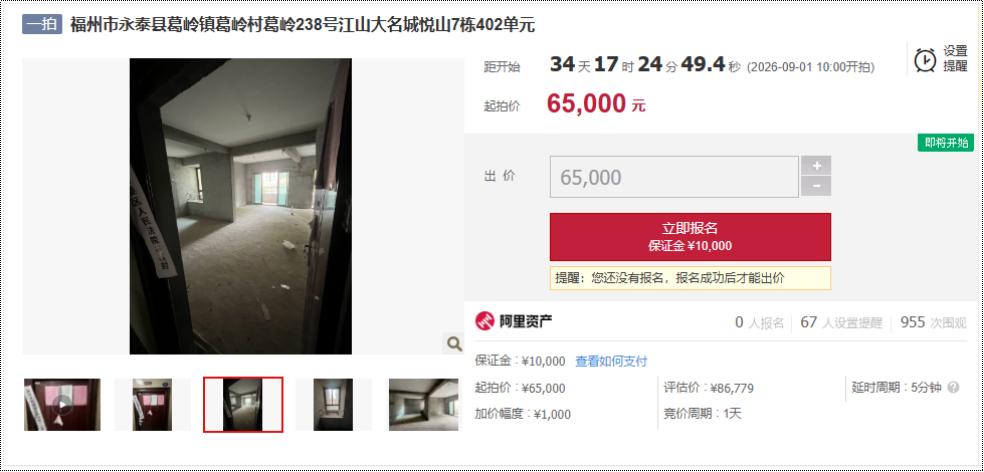 6.5万起拍！永泰葛岭78.89㎡房子，起拍单价仅约824元/㎡！

永泰葛岭楼