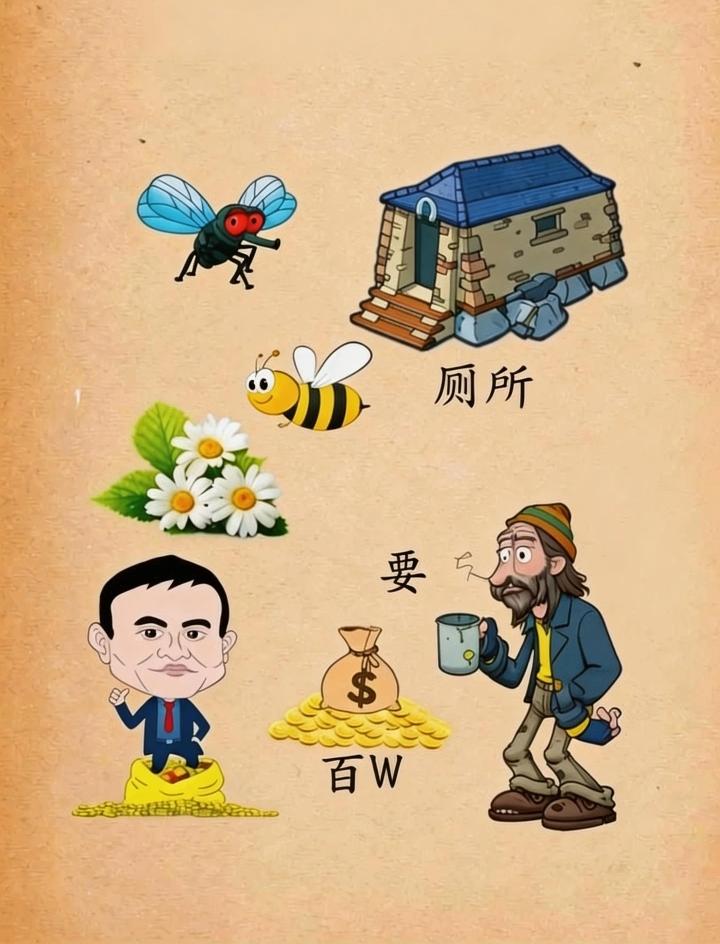 跟着蜜蜂找花朵，
跟着苍蝇找厕所，
跟着商人钱财赚，
………？

上联：生活数十