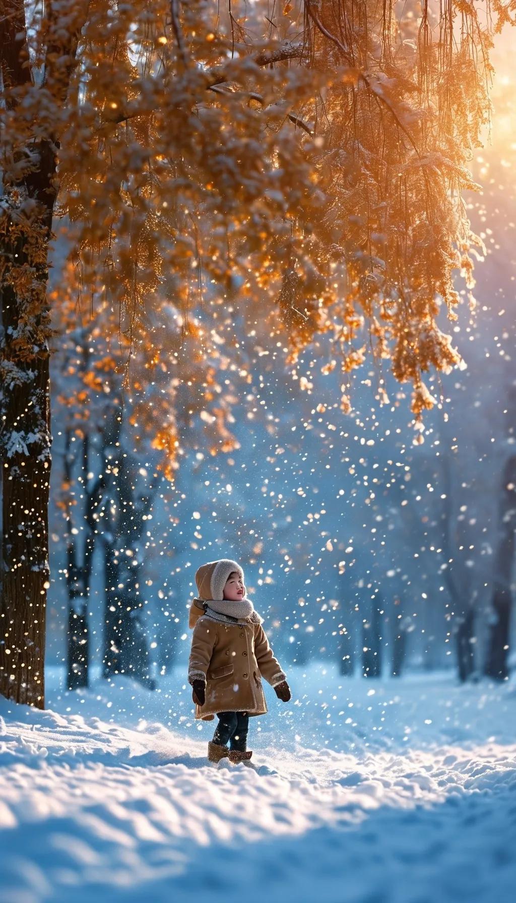 细雪轻舞落人间，
树梢披上白纱绵。
孩童欢声伴寒风，
冬日诗意暖心间。