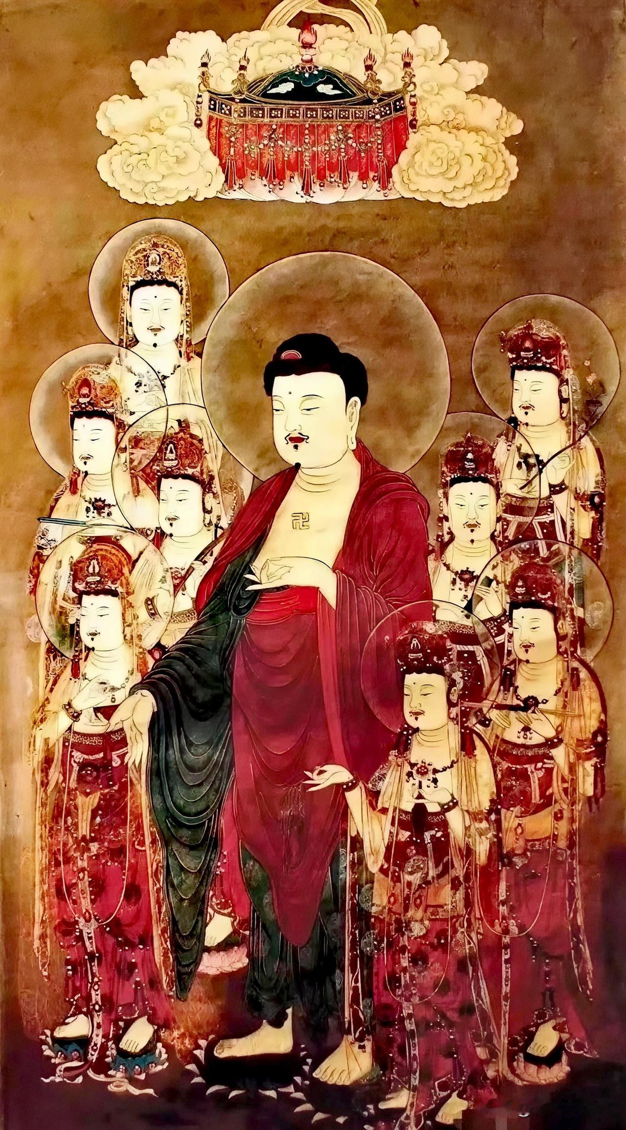 阿弥陀佛八大菩萨｜一眼见佛，一念心安

你看这画里，阿弥陀佛端坐中央，八大菩萨如