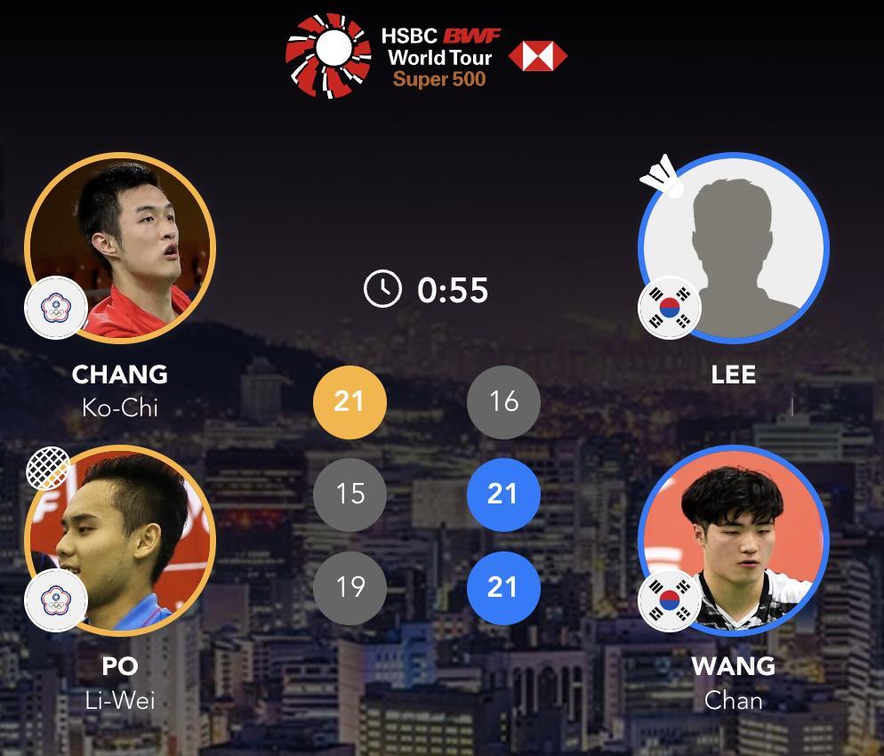 资格赛：李钟民/王灿🇰🇷 16-21、21-15、21-19 张课琦/柏礼维