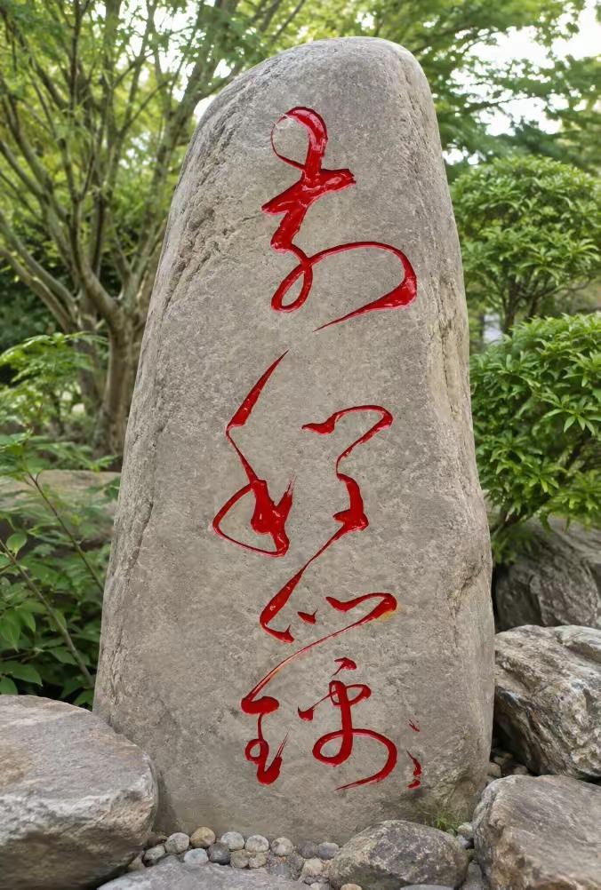 一块石头上画着红色的字。这几个字谁能认识？太难了，读出来听一下。[作揖][玫瑰]