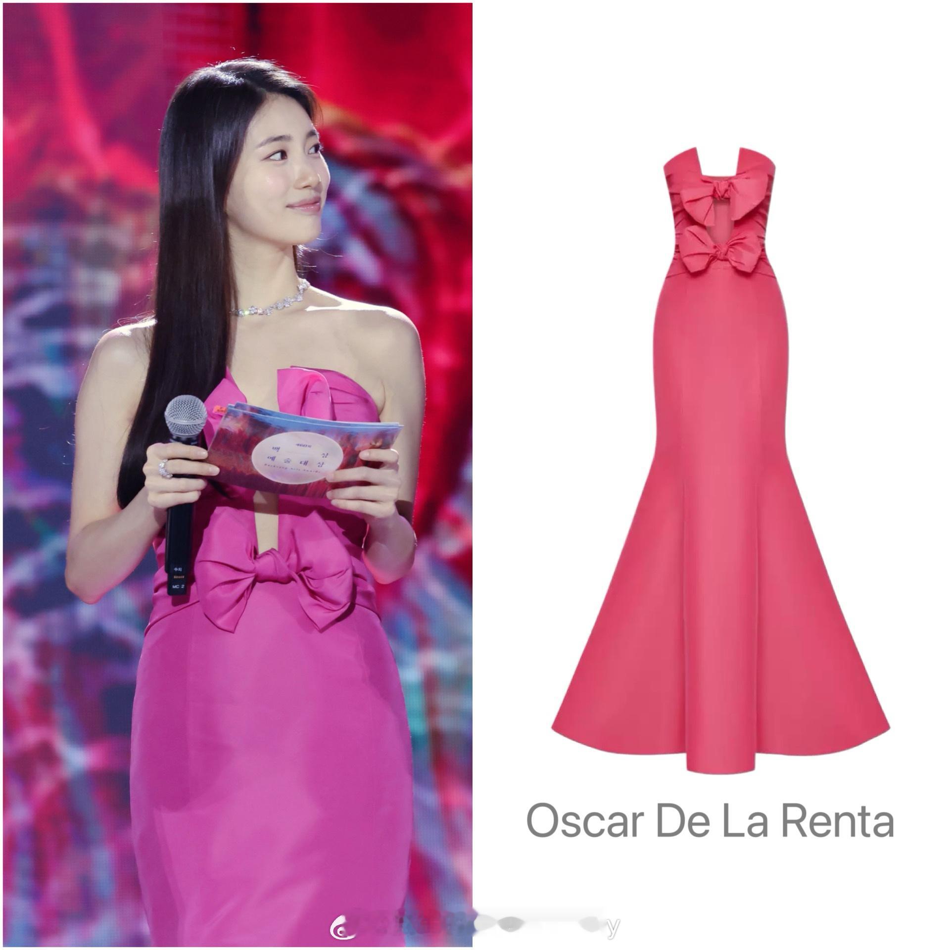 裴秀智今日参加#百想艺术大赏# 活动造型二则，挑选的粉色和米白色衬得人又美又白。