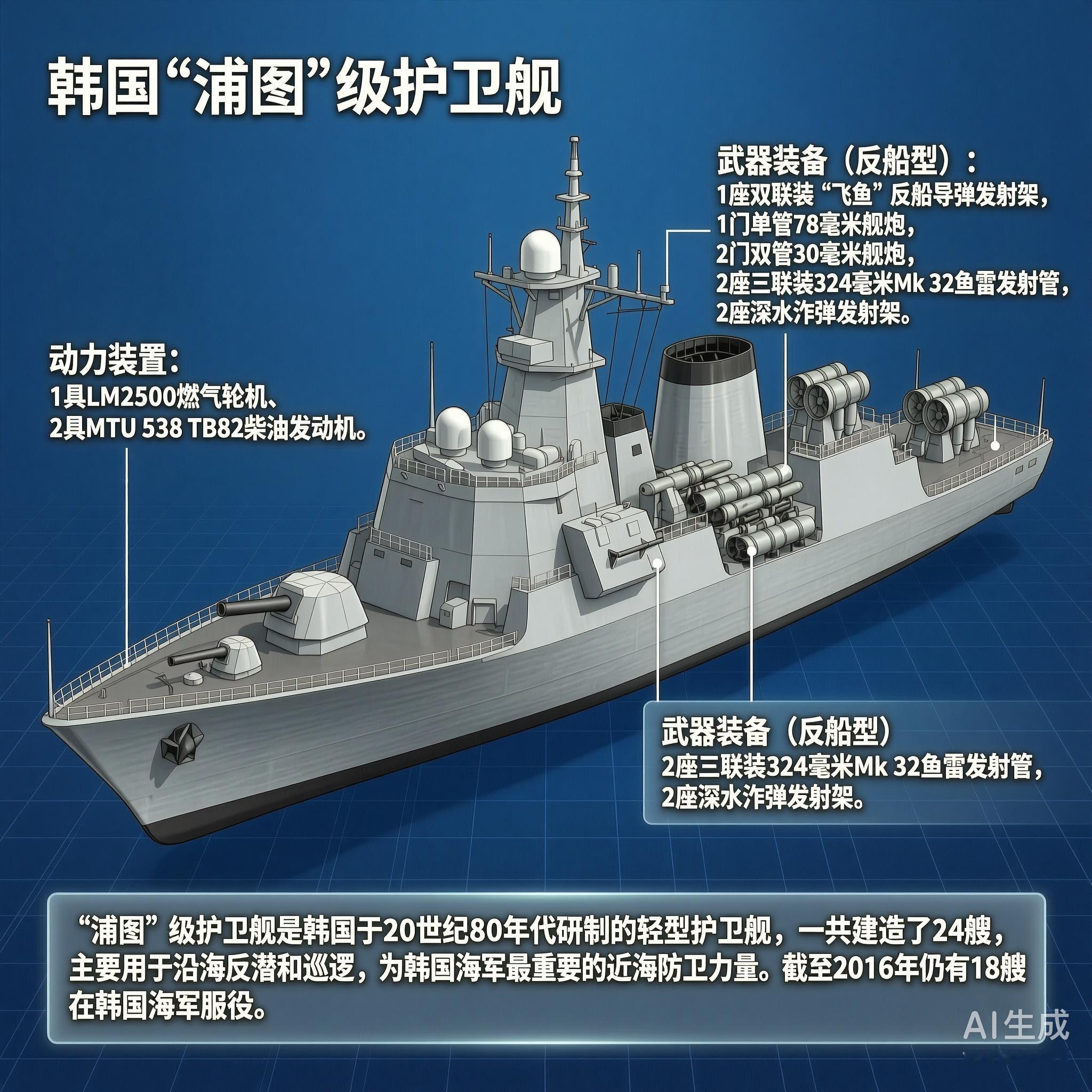 军事ai新视野  韩国“浦项”级护卫舰“浦项”级护卫舰是韩国于20世纪80年代研