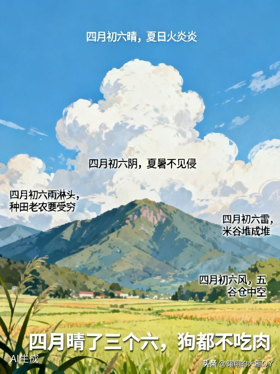 今天是四初六民间俗语有
- 收与不收，就看四月初六
​
- 四月初六晴，夏日热炎