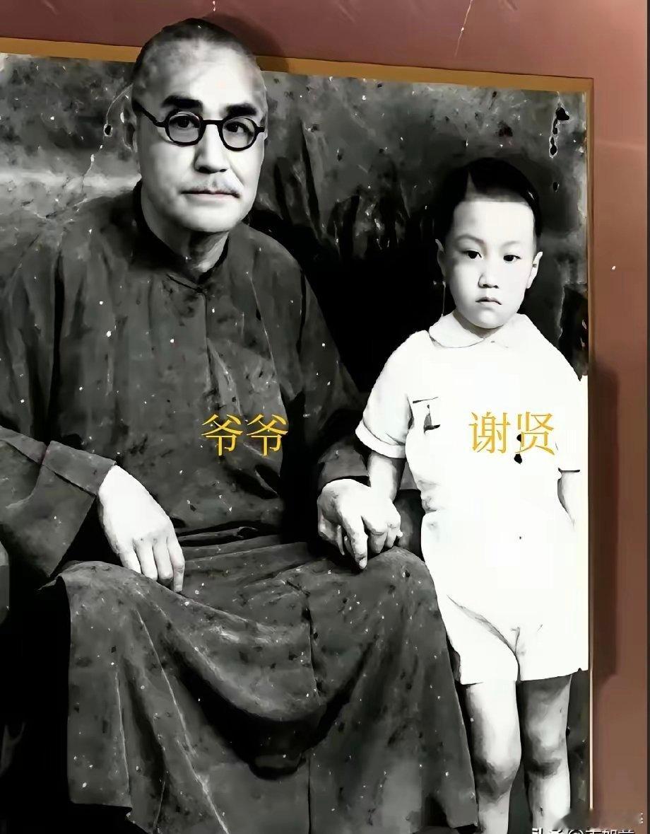 这张旧照记录了谢贤和自家祖父同框的模样，这位祖辈绝非普通寻常之人。谢贤的祖父名叫