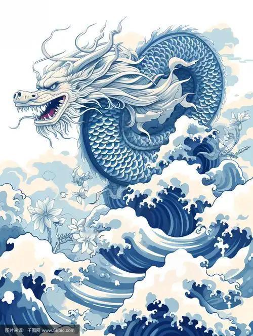 下联：凤舞云端万物春
上联“龙腾海上”气势磅礴，下联“凤舞云端”飘逸祥瑞，龙凤呼