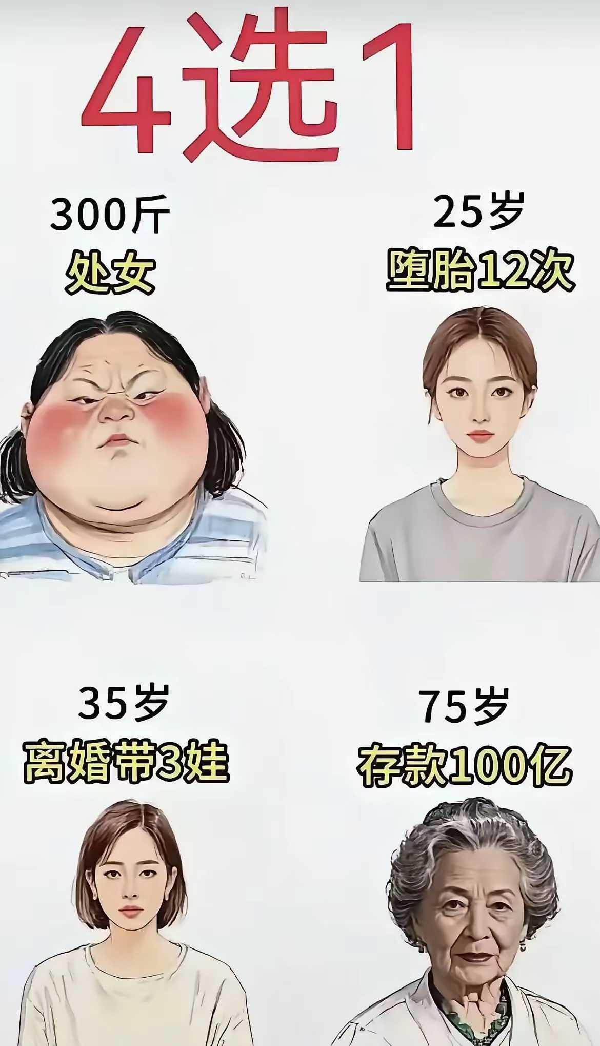 四选一，广大未婚男青年，
你们怎么选啊？