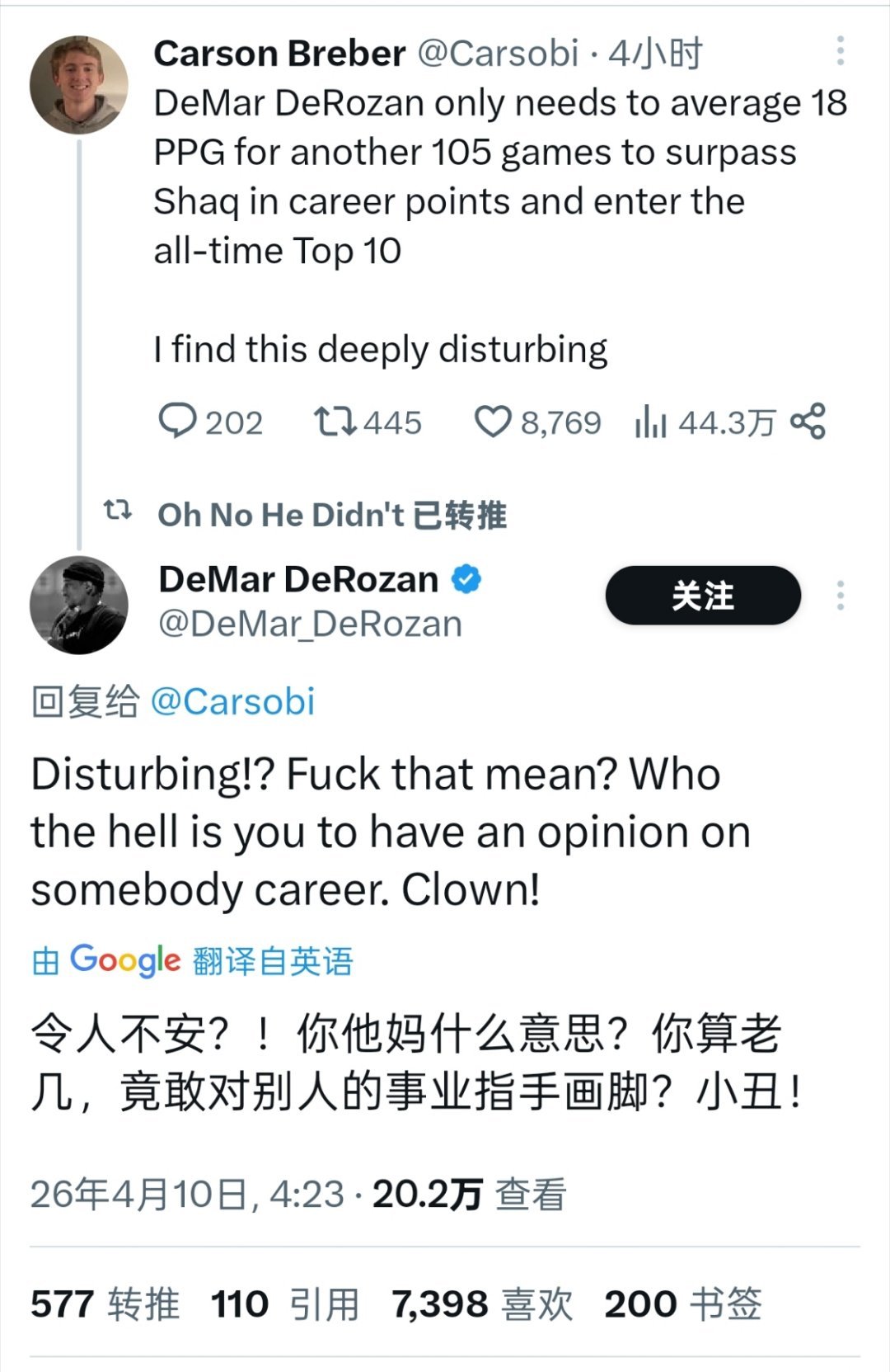 ▲哈哈哈哈，德罗赞只需要场均18分，打个105场，总得分就可以超越奥尼尔了▲德罗