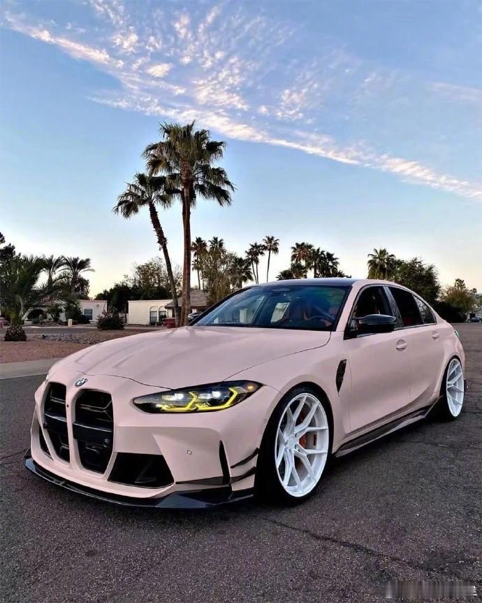 宝马粉白双拼版，颜值与性能的双重诱惑。线条流畅，内饰氛围灯如梦似幻，每一次启动，