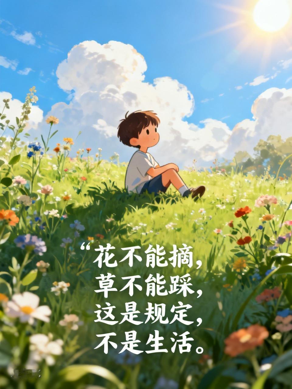 花不能摘，草不能踩，这是规定，不是生活。
如果一个孩子长大了，没摘过花，没踩过草