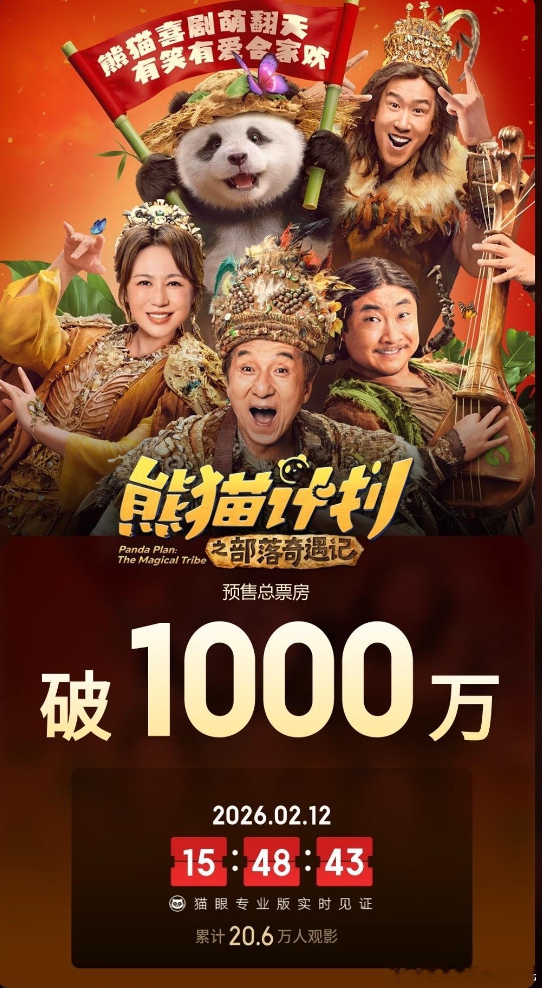 电影《熊猫计划之部落奇遇记》映前5天 ，预售票房已经破1000万了！春节档马上有