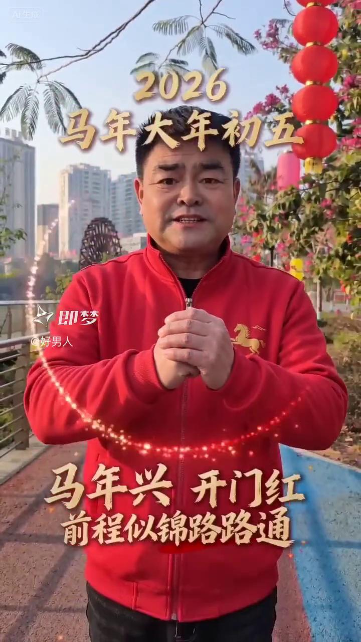 大年初五迎五福，开门大吉万事足。马年兴开门红，前程似锦路路通。福气到顺利到，万事