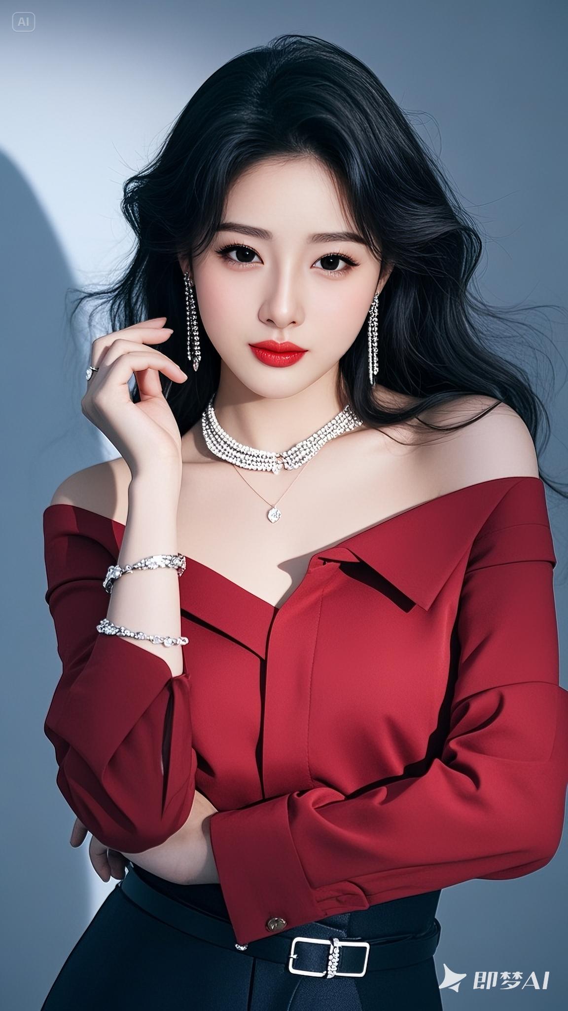 伊人红装。气质美女