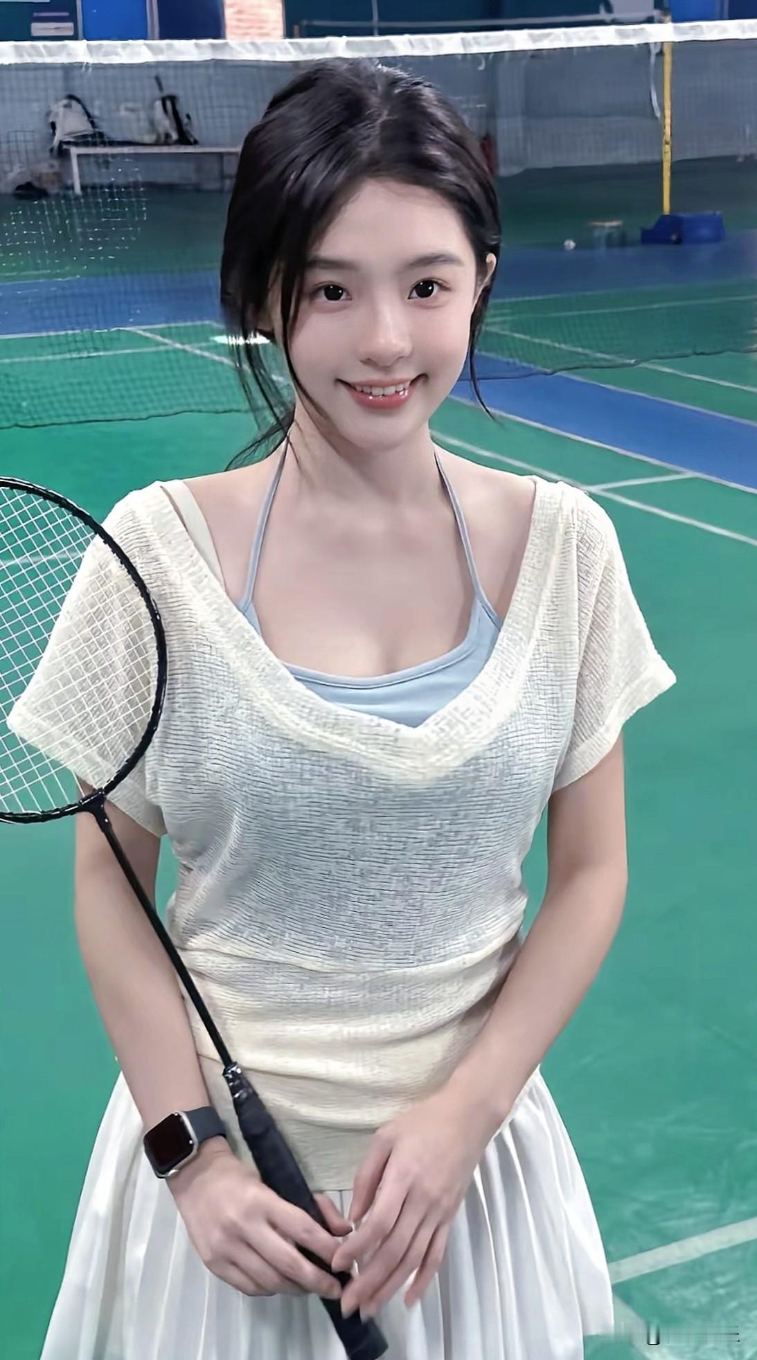 小姐姐羽毛球馆打卡，是甜妹也是元气选手，球拍一挥，烦恼清零。✨ 今日分享随手拍照