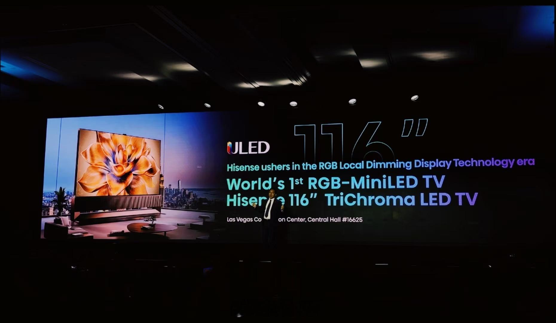 海信全球首发RGB-Mini LED电视。116英寸也是全球最大的Mini LE