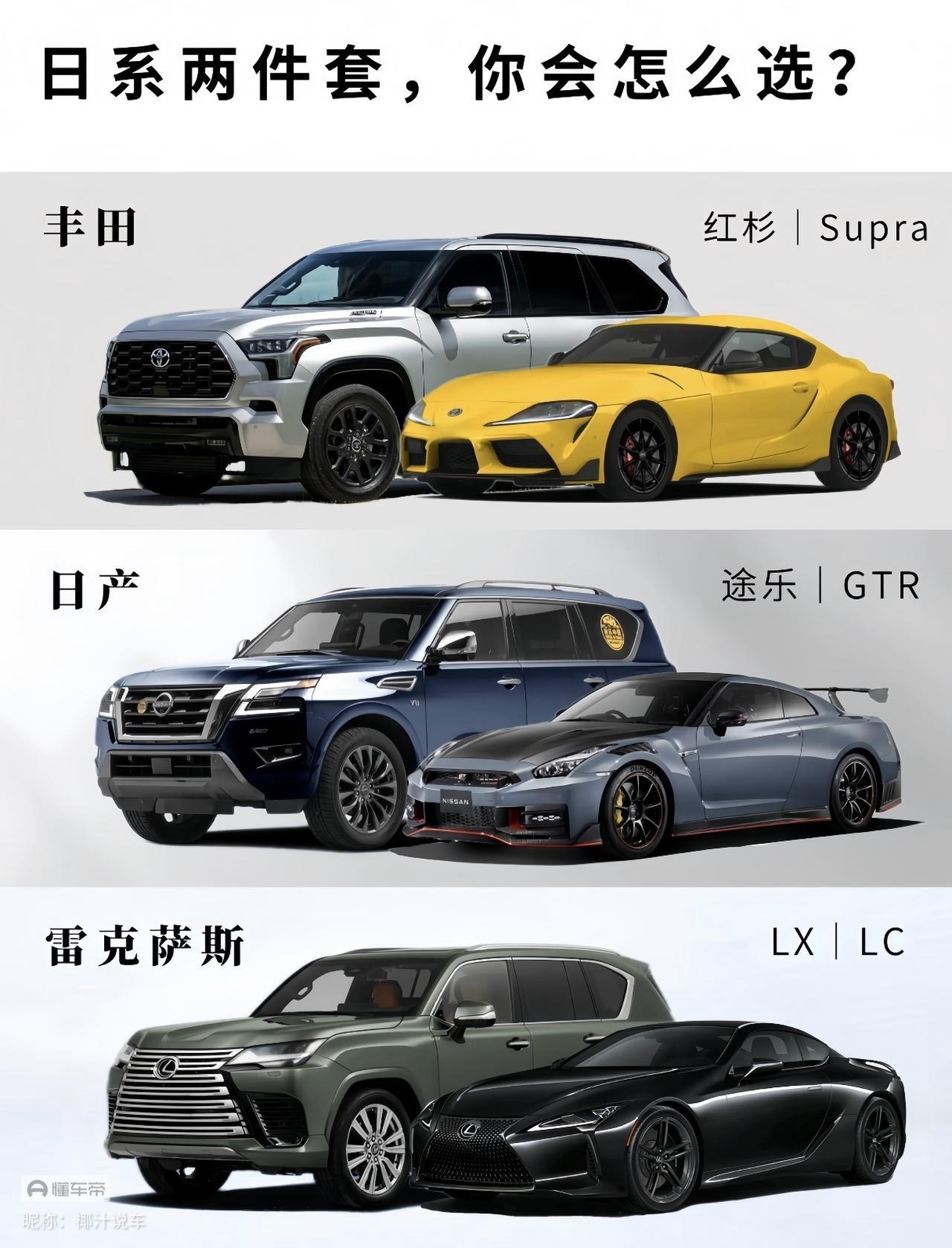 让你你怎么选，我肯定选GTR，那真的是男人的梦想，然后配置合资的SUV没什么意思
