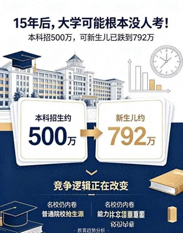 15年后，大学或许没什么人考！本科招500万，可新生儿已跌到792万
