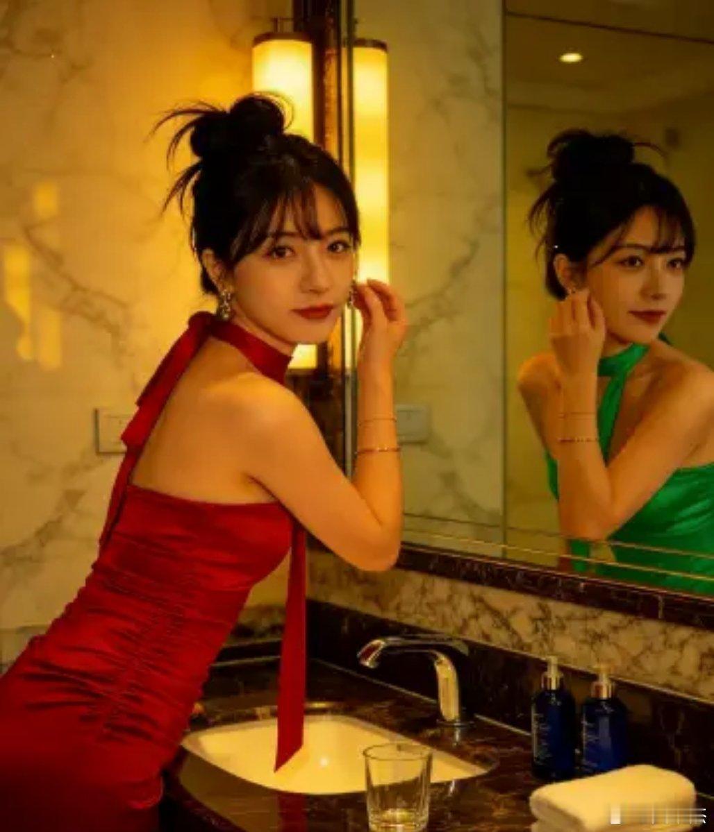 外面大红，镜子里大绿～～ 