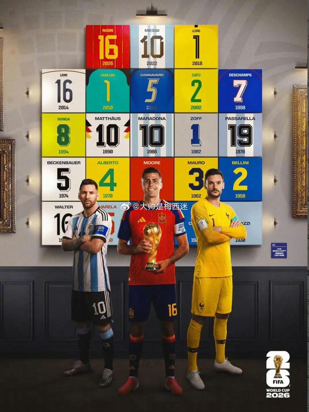 2026年世界杯结束，世界杯官方发布了世界杯冠军球队队长的海报：🏆 世界杯冠军