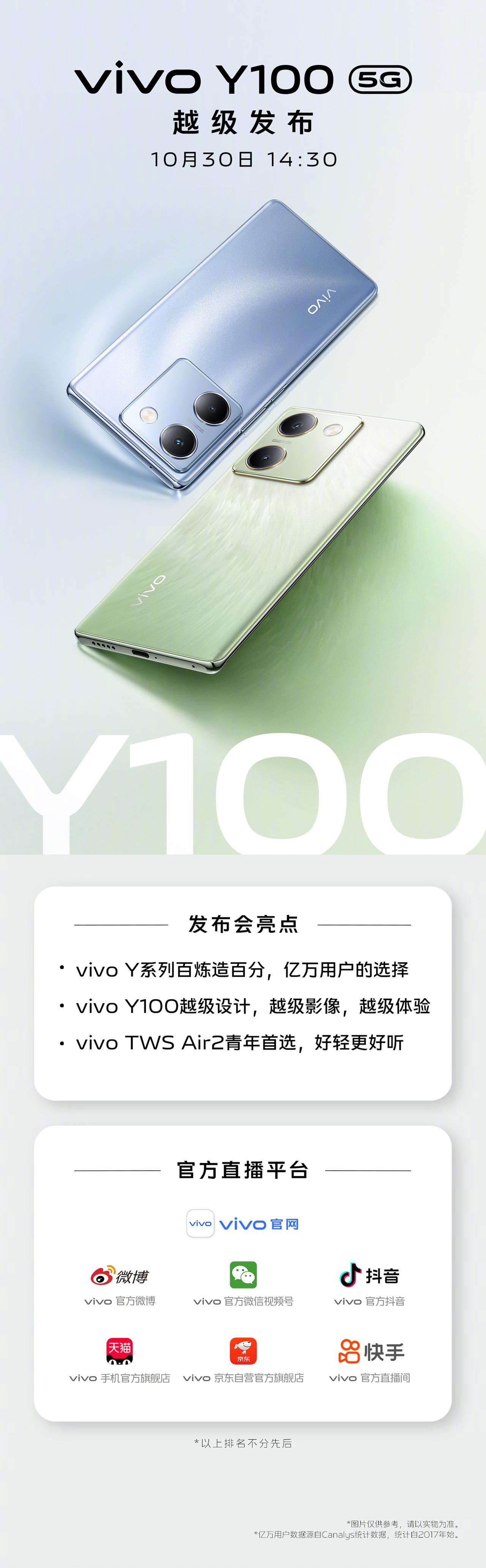 今天下午看这个，vivo Y100，质感越级。这应该是Y系列首次有发布会，可以期