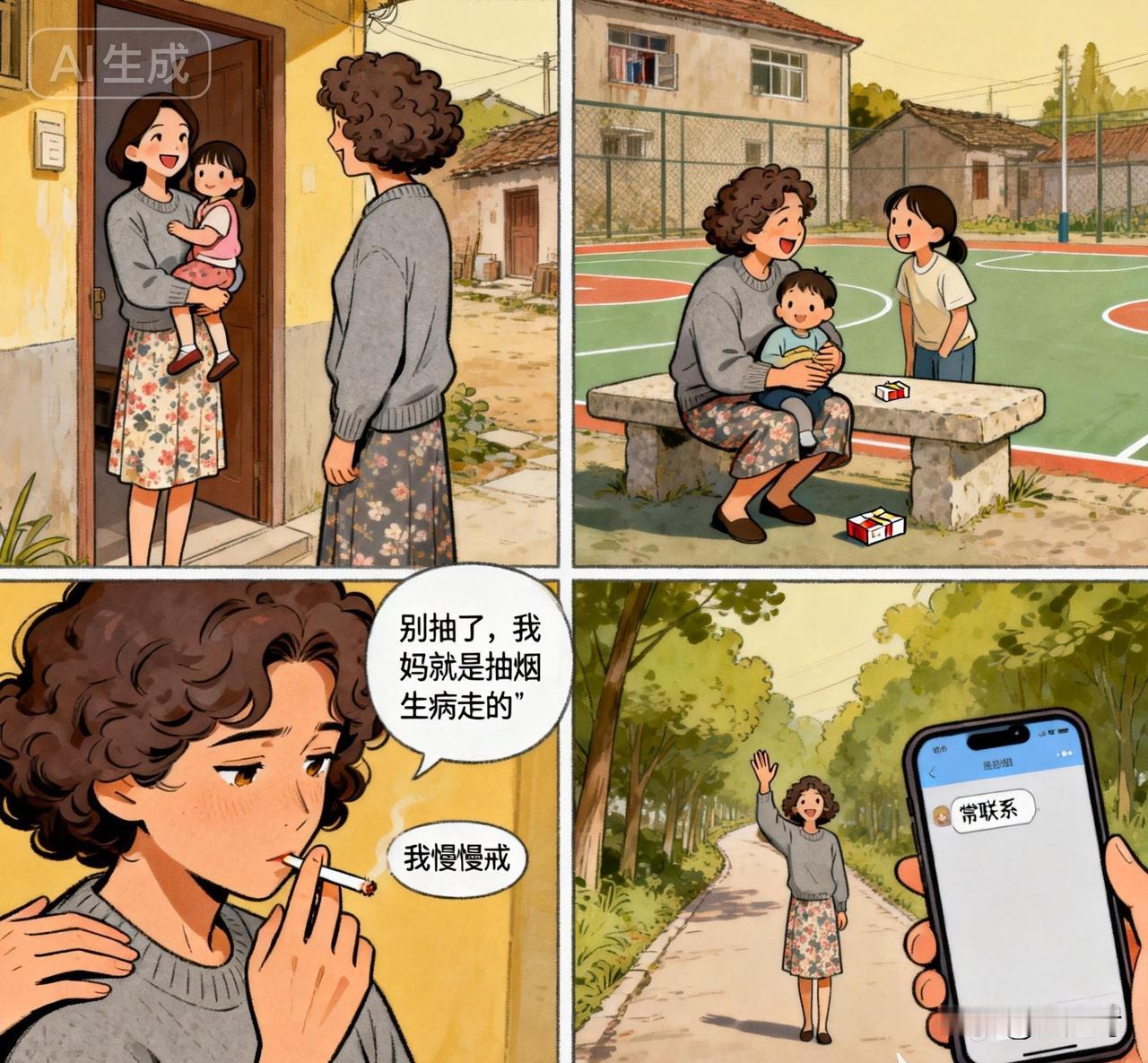 租房邻居50多岁的姐姐抽烟，我和她成为了朋友。

我们原来不住这边，住在几公里外