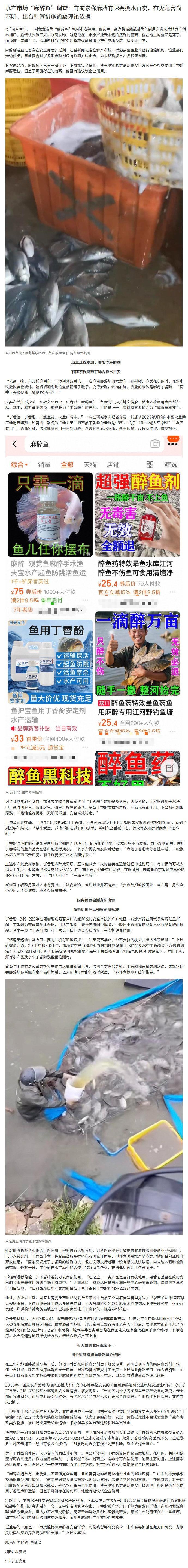 【水产市场麻醉剂运鱼调查】专家称麻醉剂运鱼不可能全禁 今年9月中旬，一网友发布的