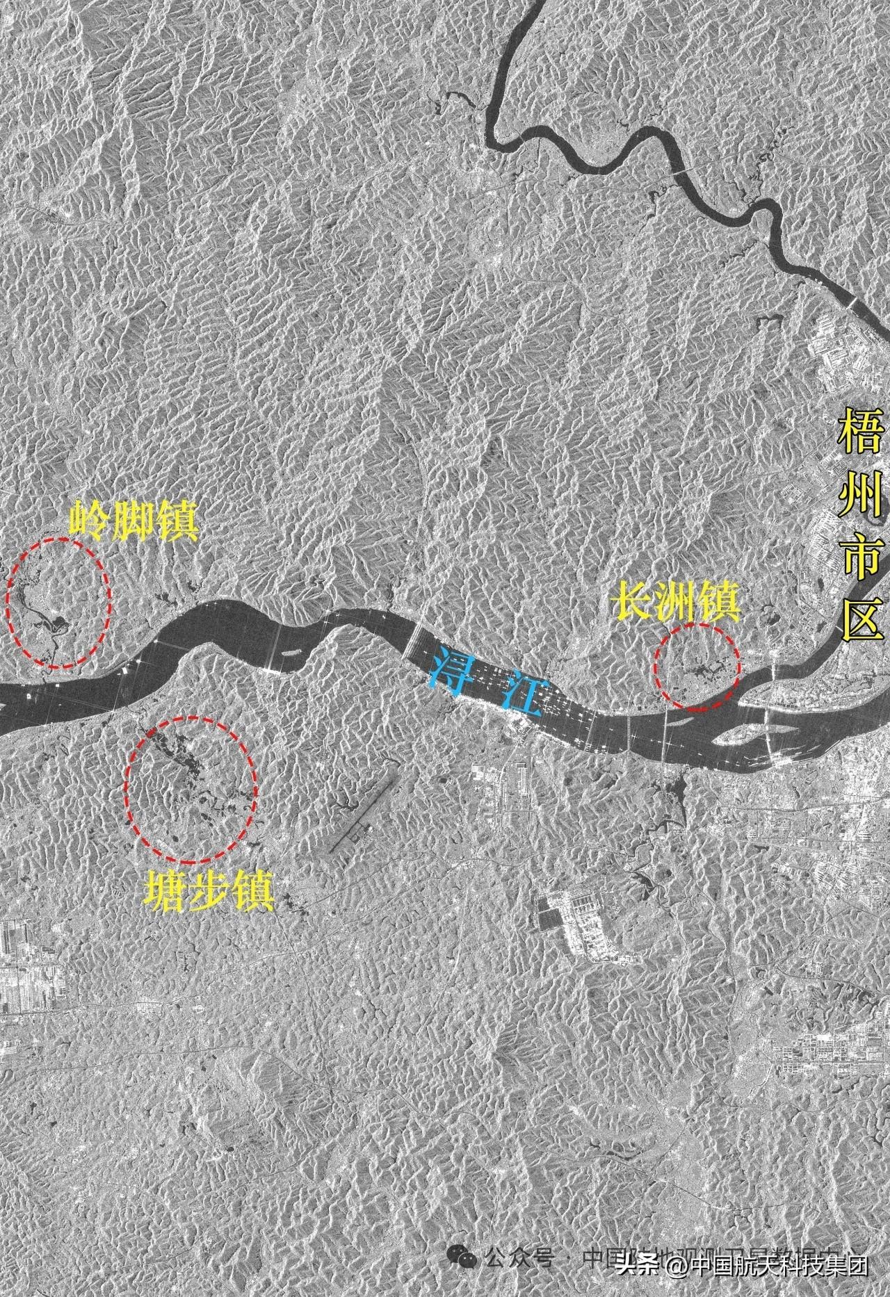 【卫星视角下的广西梧州内涝】6月14日8时到15日8时，广西出现大范围降雨，部分