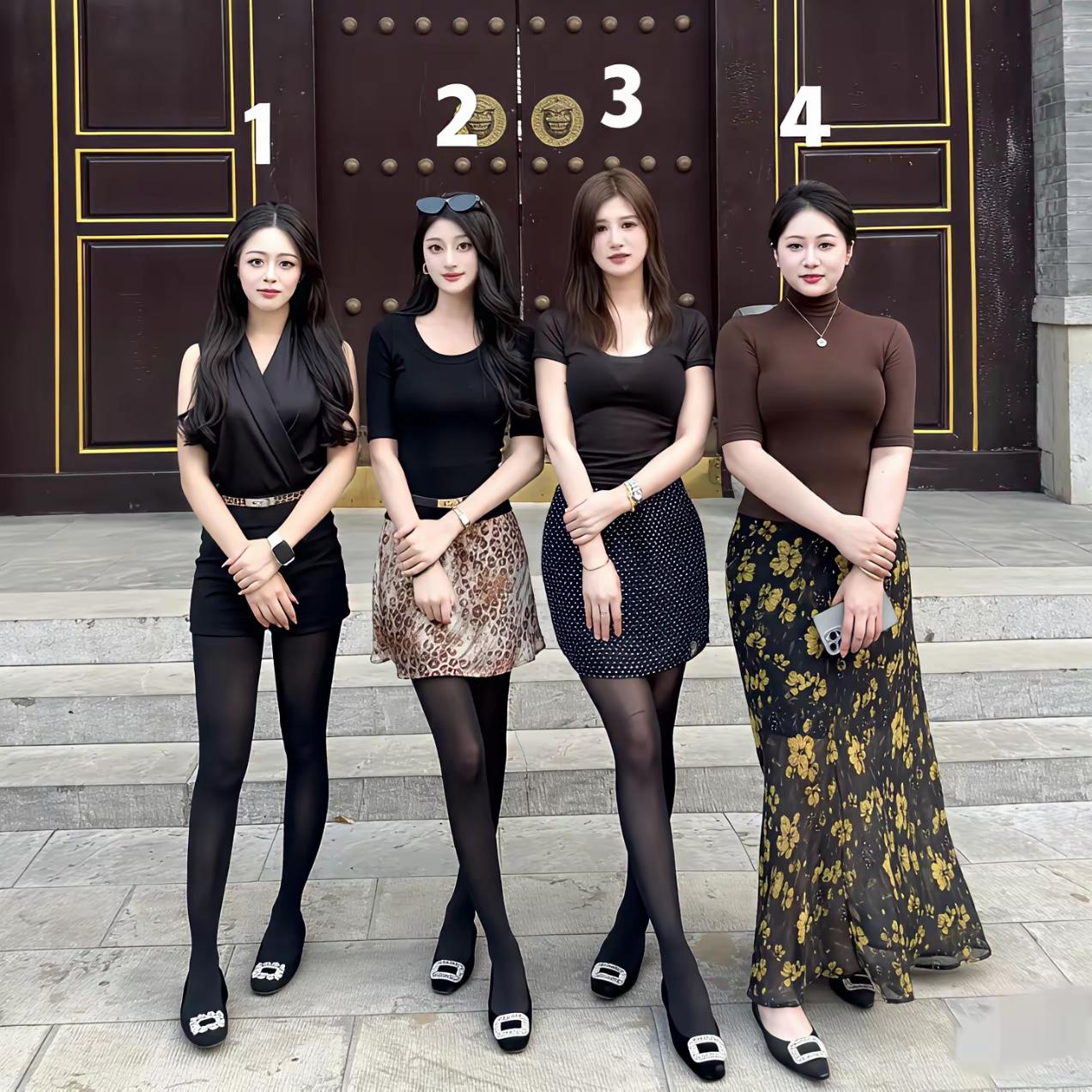 4号美女看着富态稳重，能旺一代，低调有格局，娶老婆是个不二人选。四女同框