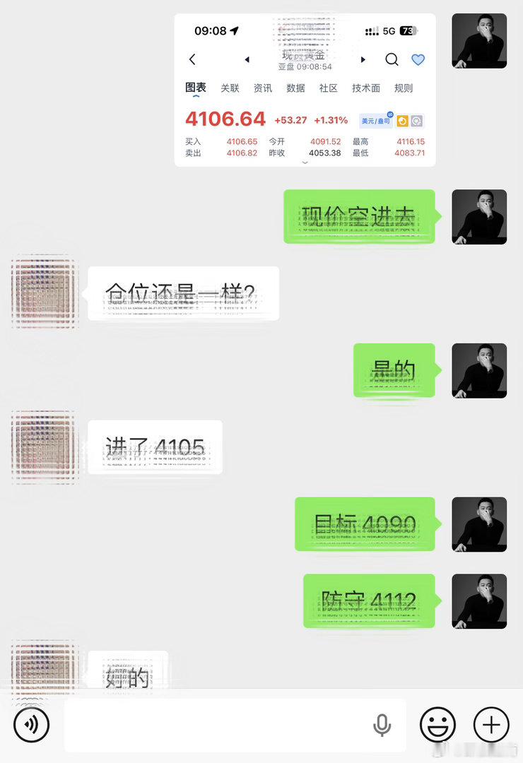 日内第一單：4105规划入场點位，行情如期下行抵达4090目标，4112构筑风控