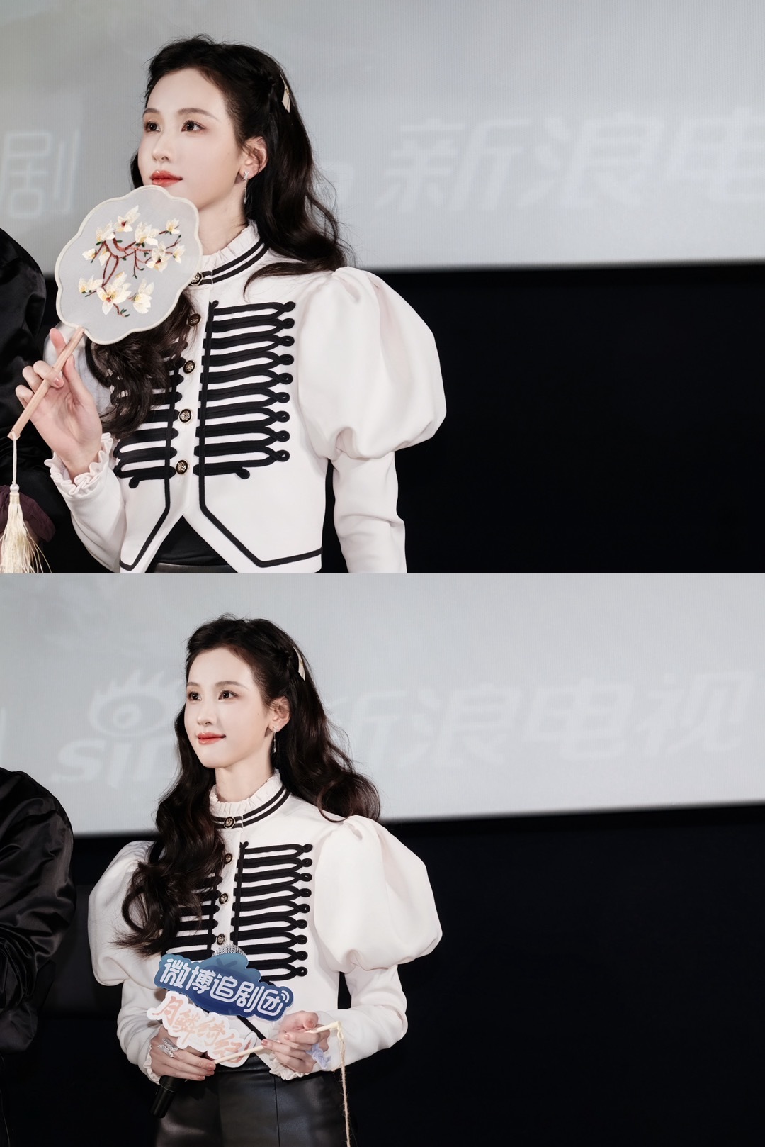 陈都灵今日出席新作《月鳞绮纪》剧宣活动图集，身着Selkie宫廷感泡泡袖上装搭配