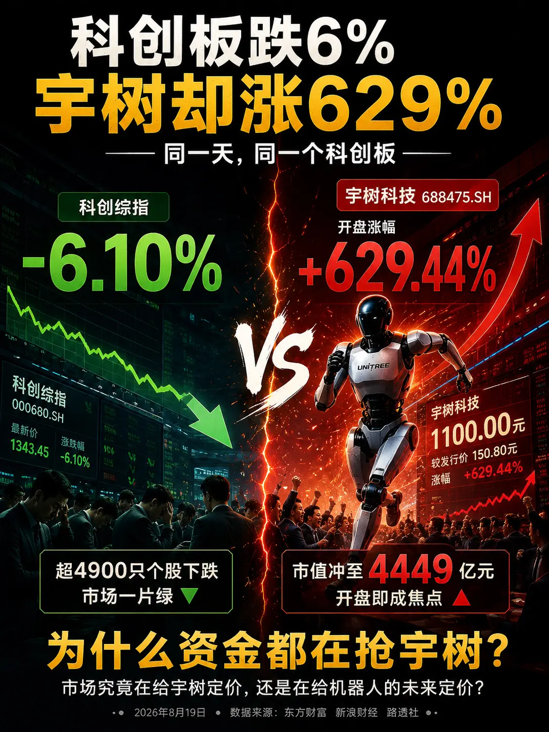 科创板跌6%，宇树涨629%，凭什么？宇树这个价格，你觉得是贵了，还是...