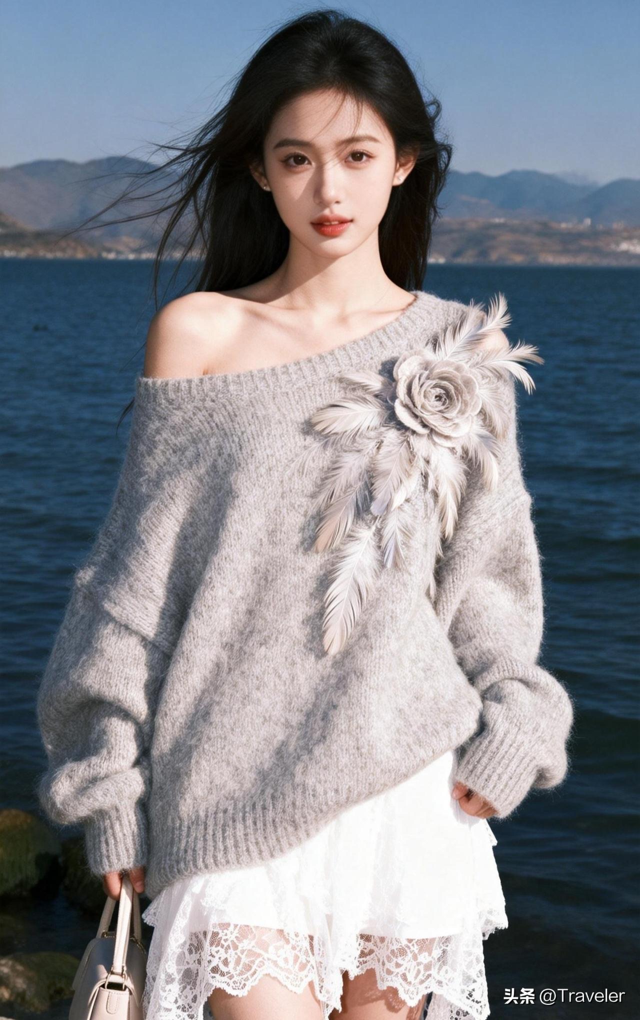 碧海潮生处，佳人倚风立。