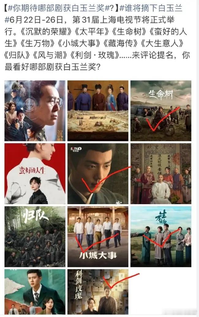 去年白玉兰是5月26日公布的提名名单，今年公布时间大概率就在下周了，现在最希望拿